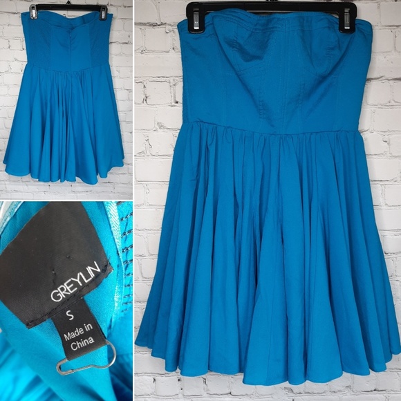 Greylin strapless blue dress, size M - Picture 4 of 7